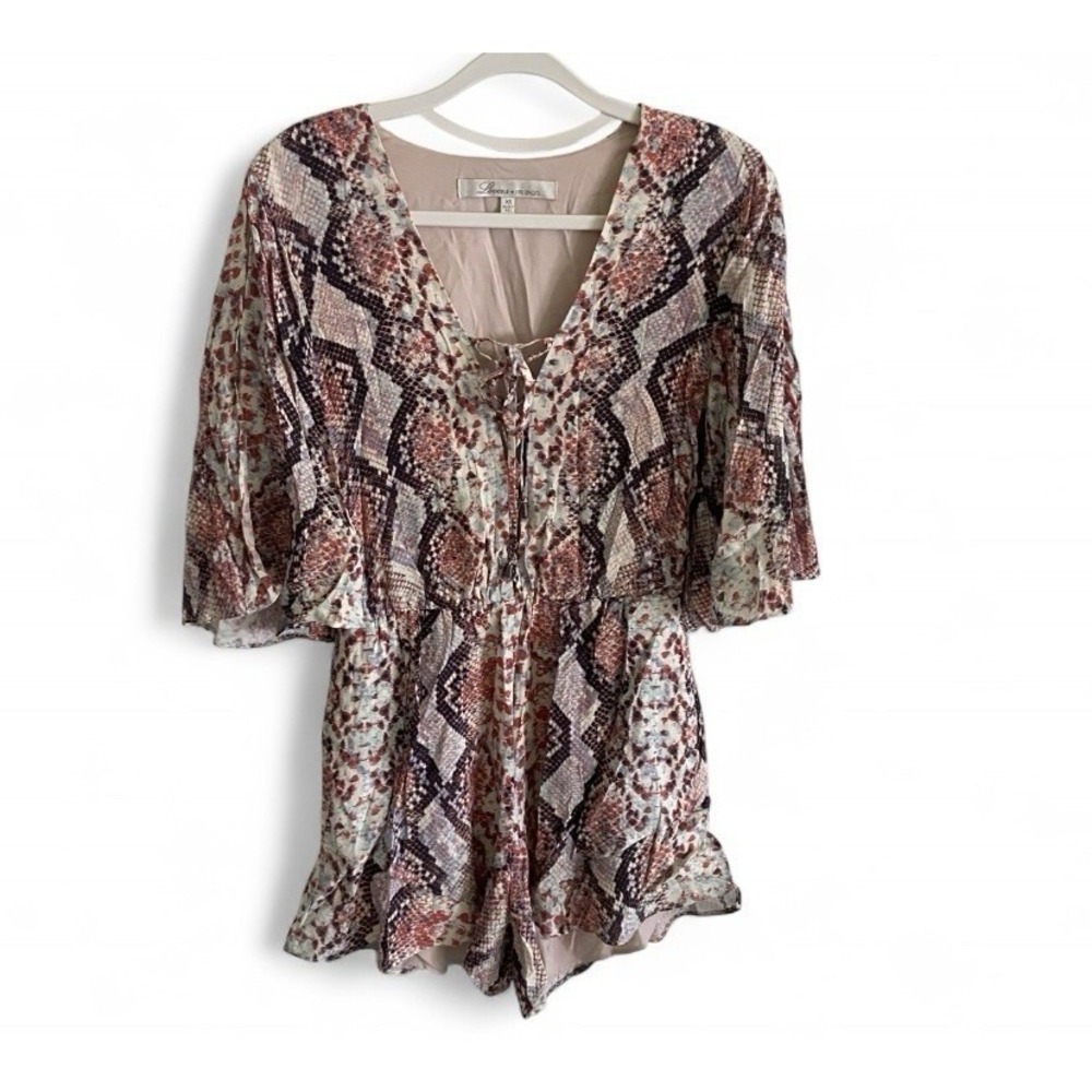 Lovers + Friends Pink & White‎ Snakeskin Pattern Womens Tie-Front Romper Size XS